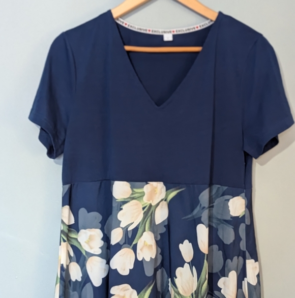 Exclusive‎ Brand Women's Large Navy Floral Maxi Short Sleeve Dress - Picture 5 of 9